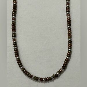 Brass Silver beaded long necklace